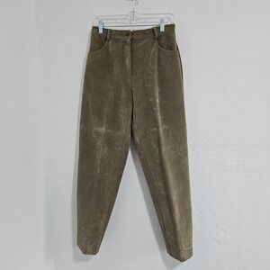 Vtg Faux Suede Women's Pants Olive Green Sz 6 Button Boho Minimalist Microfiber